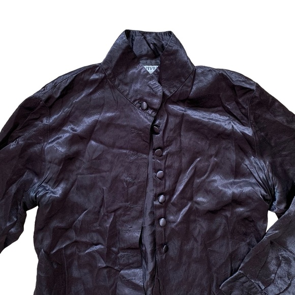 Vintage Savannah navy blue 1/4 button down mock neck cuff long sleeve blouse - Picture 3 of 7